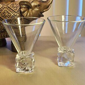 DISARONNO~Cocktail/Martini Melting Ice Cube Base Vintage Barware Glasses (2)